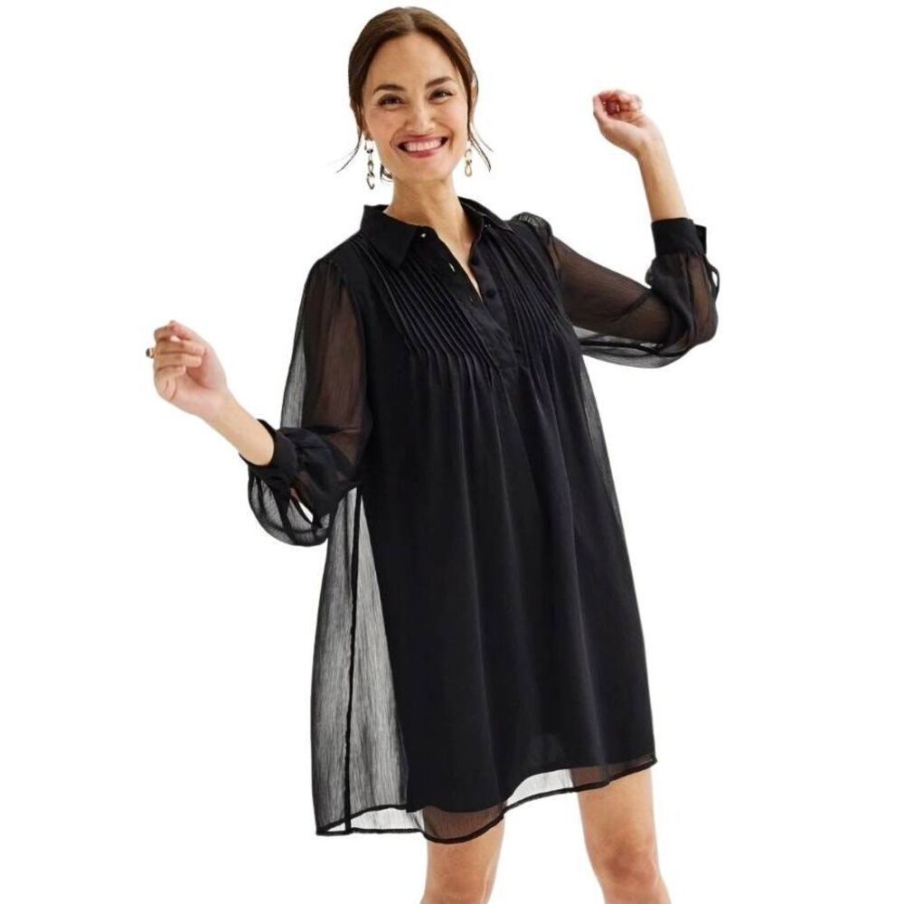 Nine West Women's Black Lined Polyester Chiffon Dress EUC